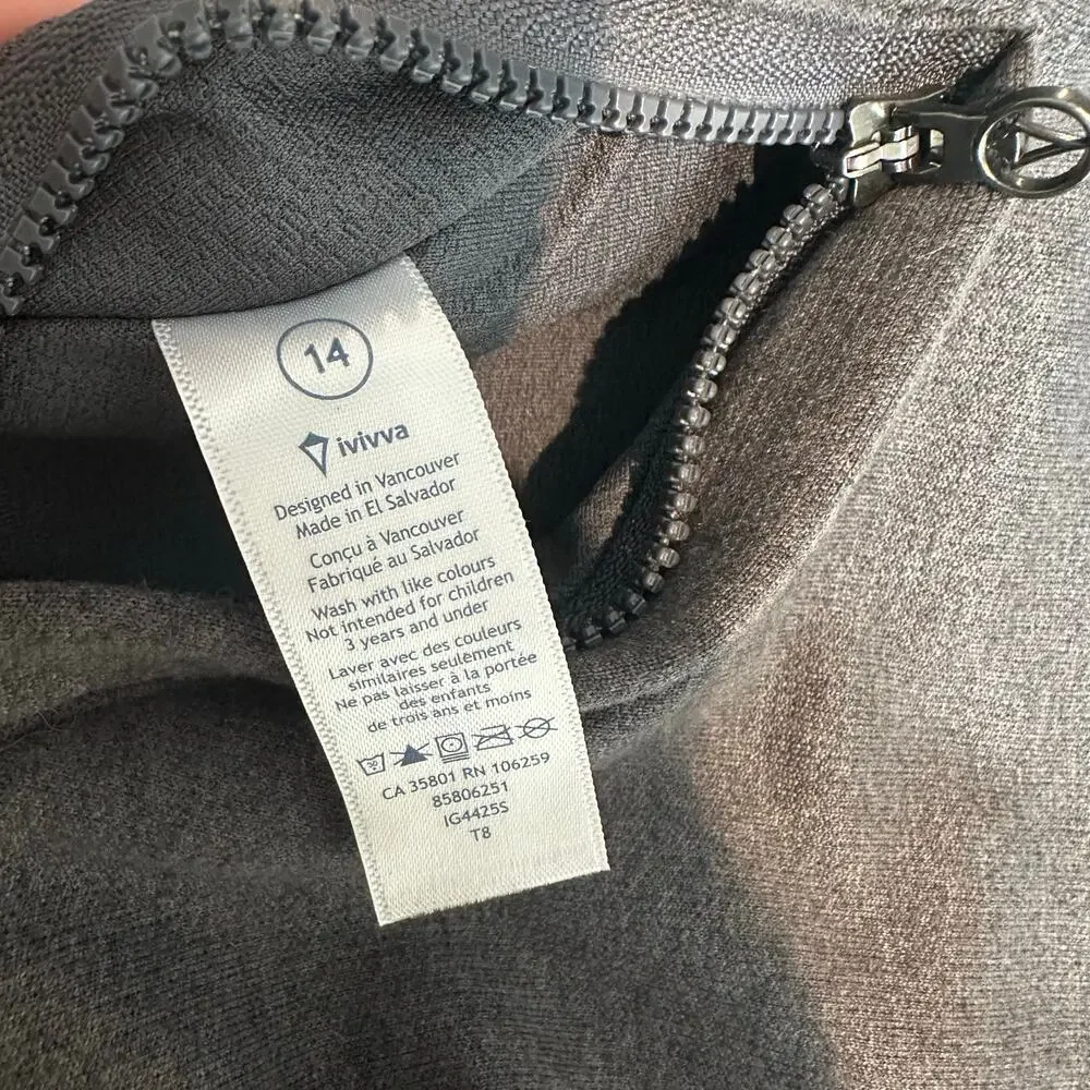 Ivivva by Lululemon Full Zip Hooded Sweatshirt Jacket Cuffins 14 Gray Teal
